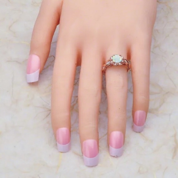 New Rose Gold Round Opal Diamond Halo Twist Ring - Picture 4 of 4